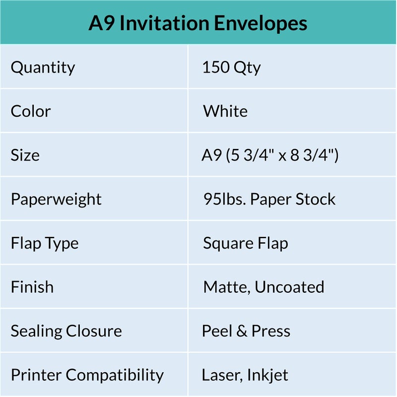 windiy 150 Pack Bulk A9 Invitation Envelopes in White Peel & Press Self Seal 5 3/4 x 8 3/4 Envelopes 95lbs. Paper Stock for Wedding Holiday Baby Shower Invitations Announcements Mailing Greeting Cards - Image 4
